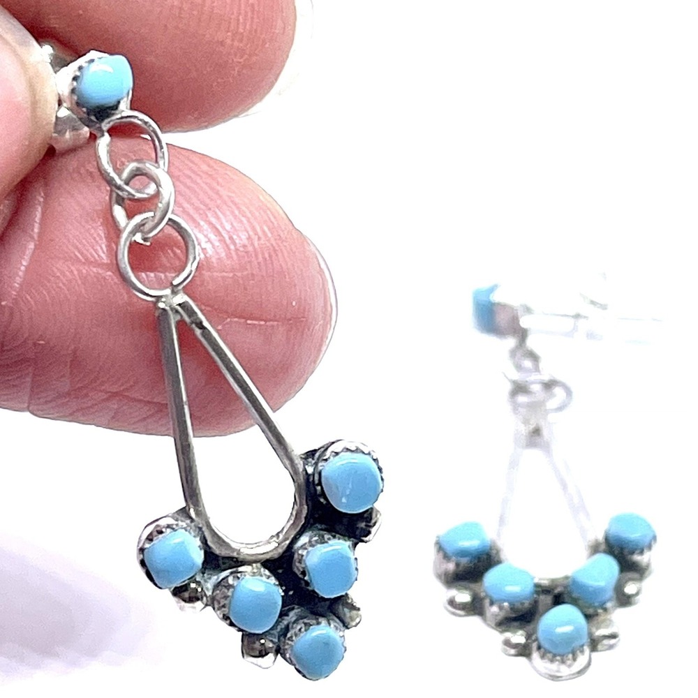 Zuni Snake Eye‎ Earrings 1.25in Turquoise Sterling Sleeping Beauty Post Dangle
